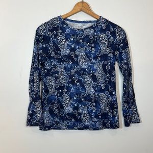 Croft & barrow the classic T long sleeve paisley, navy shirt, size petite, small